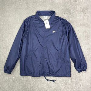 Nike Coaches Jacket Men's Large Blue Lightweight Windbreaker Snap‎ Front Navy